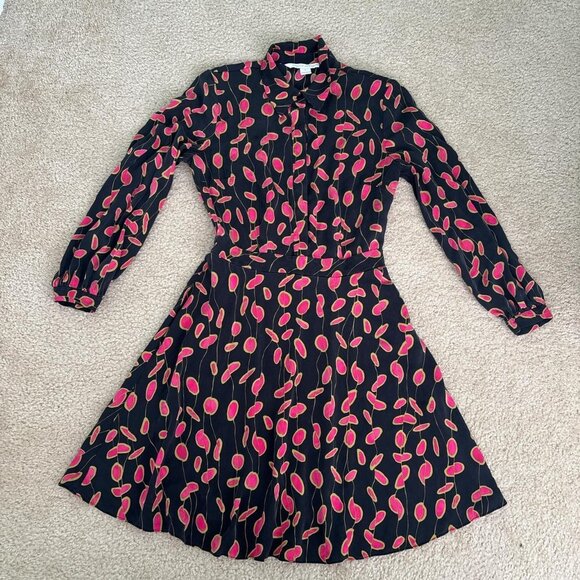 Diane von Furstenberg Chrissie Silk Dress Size 0 Black and Red Dark Romantic - Picture 2 of 8